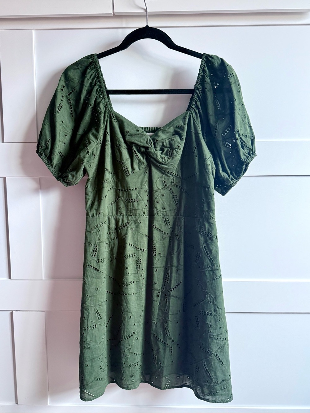 LC Lauren Conrad Olive Eyelet Puff-Sleeve Mini Dress